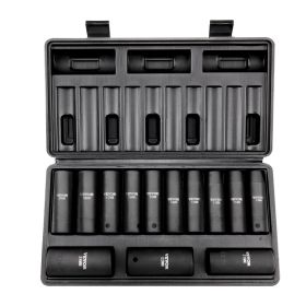 VEVOR 1/2" Drive Impact Socket Set, 13 Piece Deep Socket Set Metric 10-24mm, 6 Point CR-V Alloy Steel for Auto Repair, Easy-to-Read Size Markings