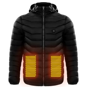 Men Heated Puffer Jacket Electric Heating Coat Insulated Hood Windbreaker (Option: Black-2XL)